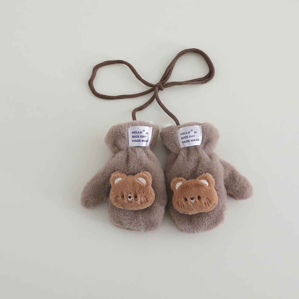 2-5 Years Old Kids Boys Girls Cartoon Bear Plush Full Finger Gloves Winter Thick Warm Gloves Toddler Outdoor Cold-Proof Mittens
