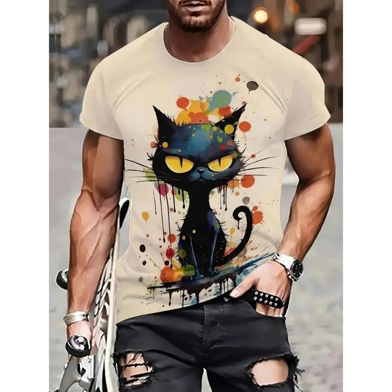Funny 3D Animal Print Men's T Shirt Casual O-Neck  Short Sleeve  Fashion Streetwear Male Clothing Cat T-Shirts
