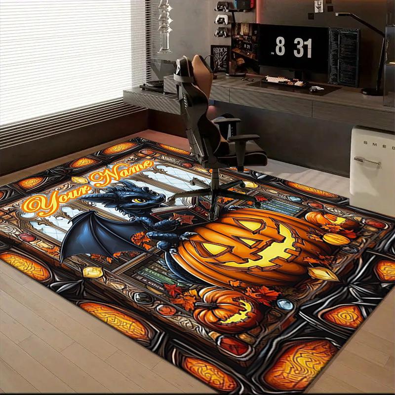 1PC Custom Name Halloween Dragon Book Theme Floor Mat Ideal for Living Room, Game Rooms, Office, Bedroom, Floor Mat Playful Design