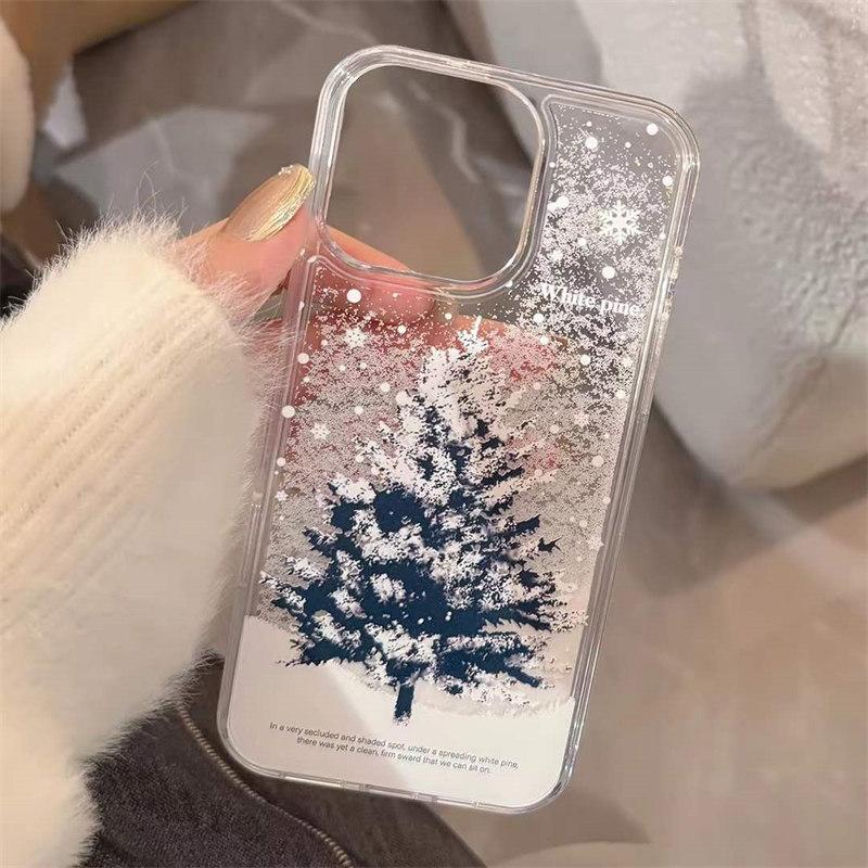 

Чехол для телефона Snow Quicksand Christmas Tree для iPhone 16 15 14 13 Pro Max с полным покрытием iPhone 13