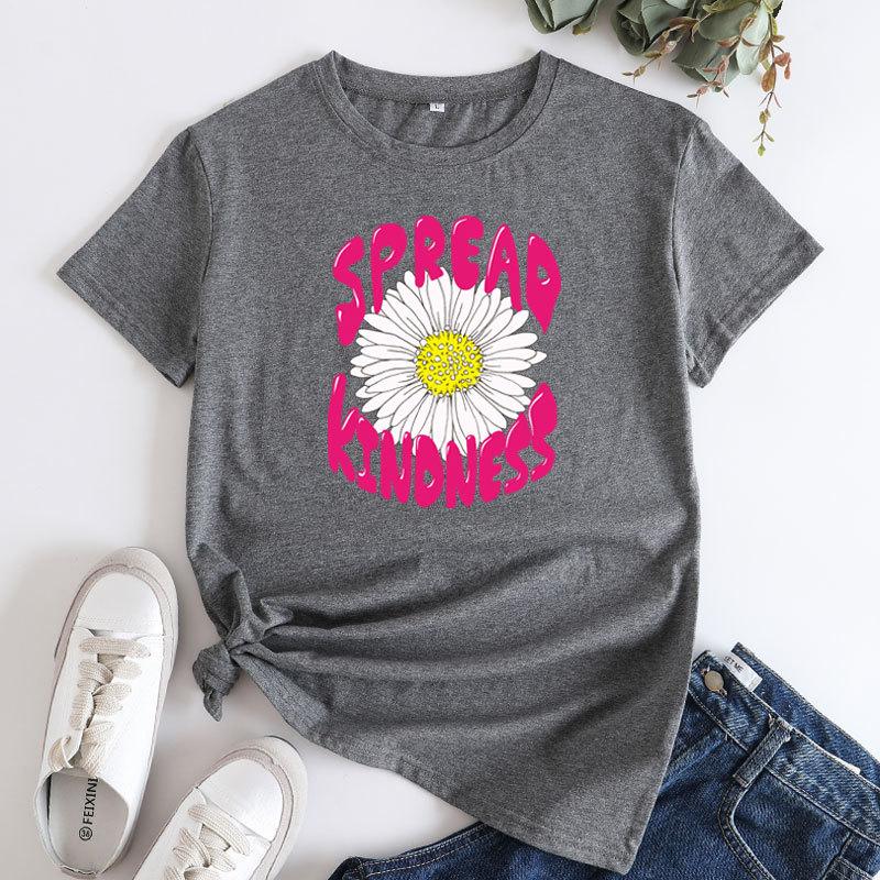 

European and American Daisy Print Round Neck Short Sleeve Tshirt Blouse Oversized T Shirt Women Clothes Harajuku Pro Choice 4XL