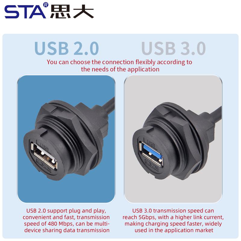 E16 Bayonet 1''20 UNEF Screw Adapter Female Ip67 Shielded High Speed USB 3.0 FPC Connector with Cable 0.3M 0.5M 1M 2M 3M