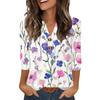 Ladies' Fashionable And Casual Floral Printed Three-quarter Sleeve Loose V-neck Button Shirt