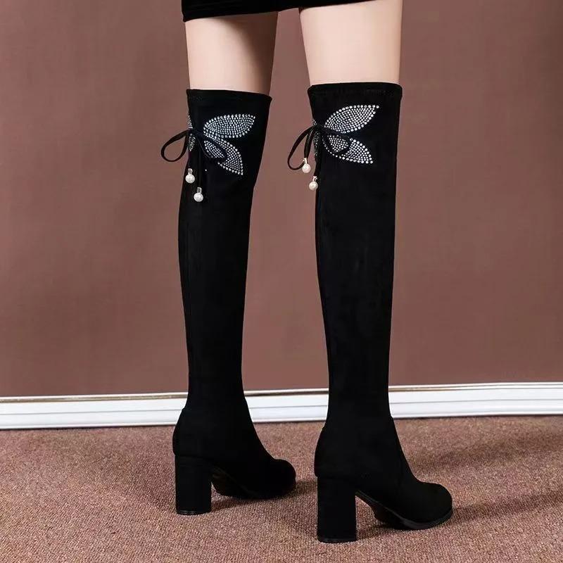 Women Over-the-knee Boots Temperament Pointe Elasticity Slimming Long Boots Women Knee High High-heeled Boots Botas Largas Mujer