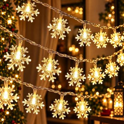 10 Feet LED String Lights – 14 LED Snowflake Warm White Fairy Lights for Decoration