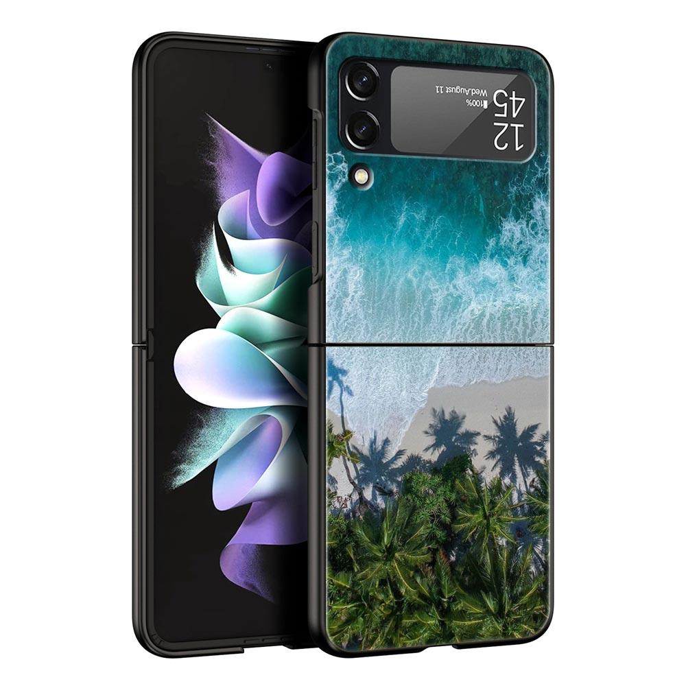 Landscape Art Phone Case For Samsung Galaxy Z Flip3 Flip4 Flip5 PC Bumper Shell For Z Flip 3 4 5 Black Hard Folding Back Cover