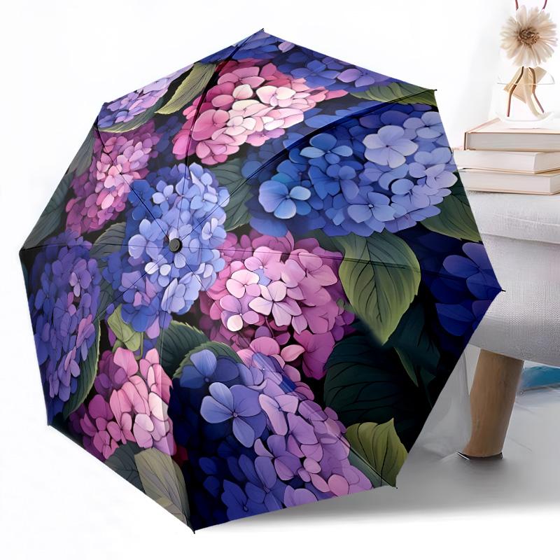 Rainbow Hibiscus Drips Portable Automatic Umbrella with 8-Rib Sturdy Construction Perfect for Outdoor Adventures Compact Folding Umbrella