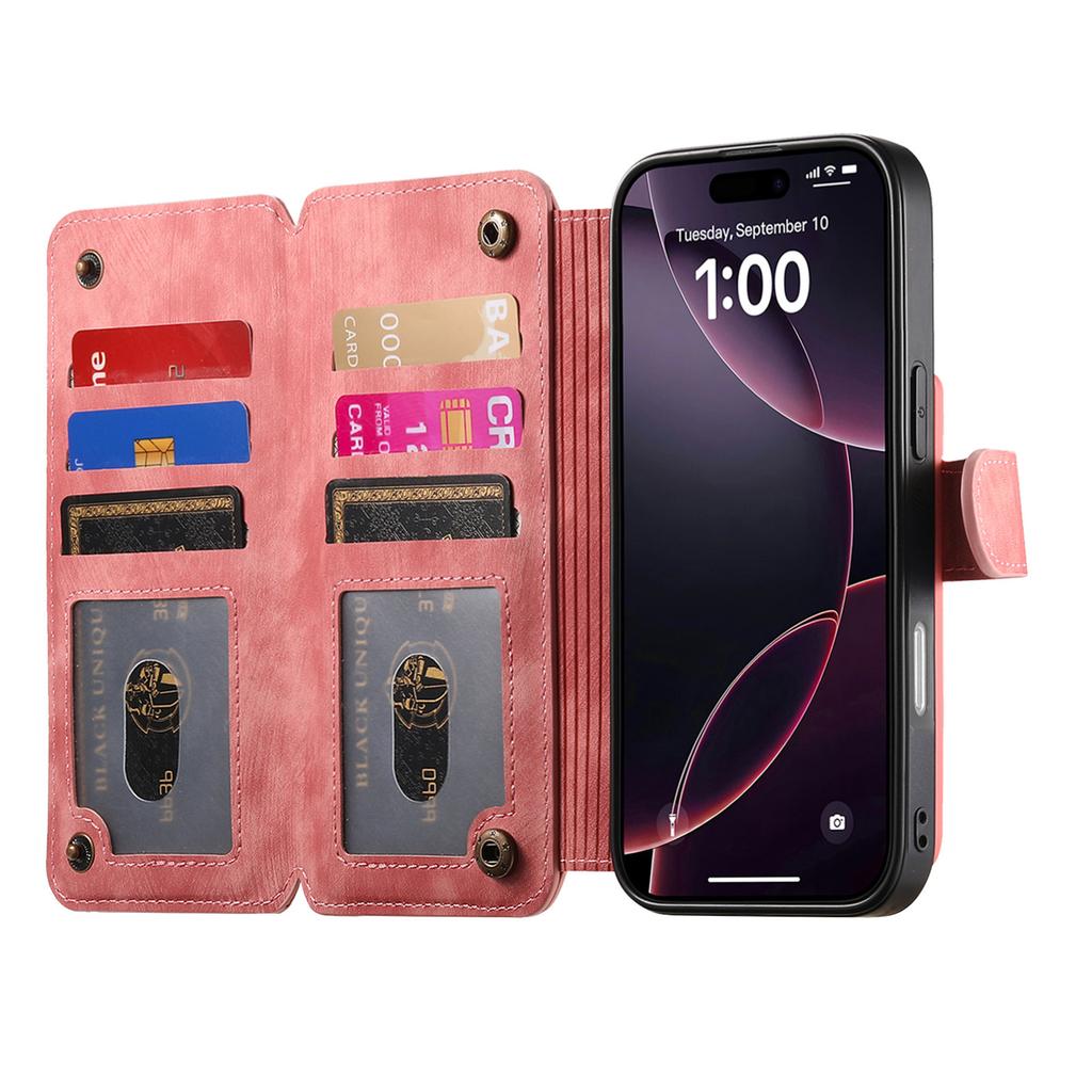 Luxury Zipper Cards Solt Wallet Leather Flip Case For iPhone 16 Pro Max 15 Plus 14 13 12 11 Ring Holder Purse Bag Cover Fundas