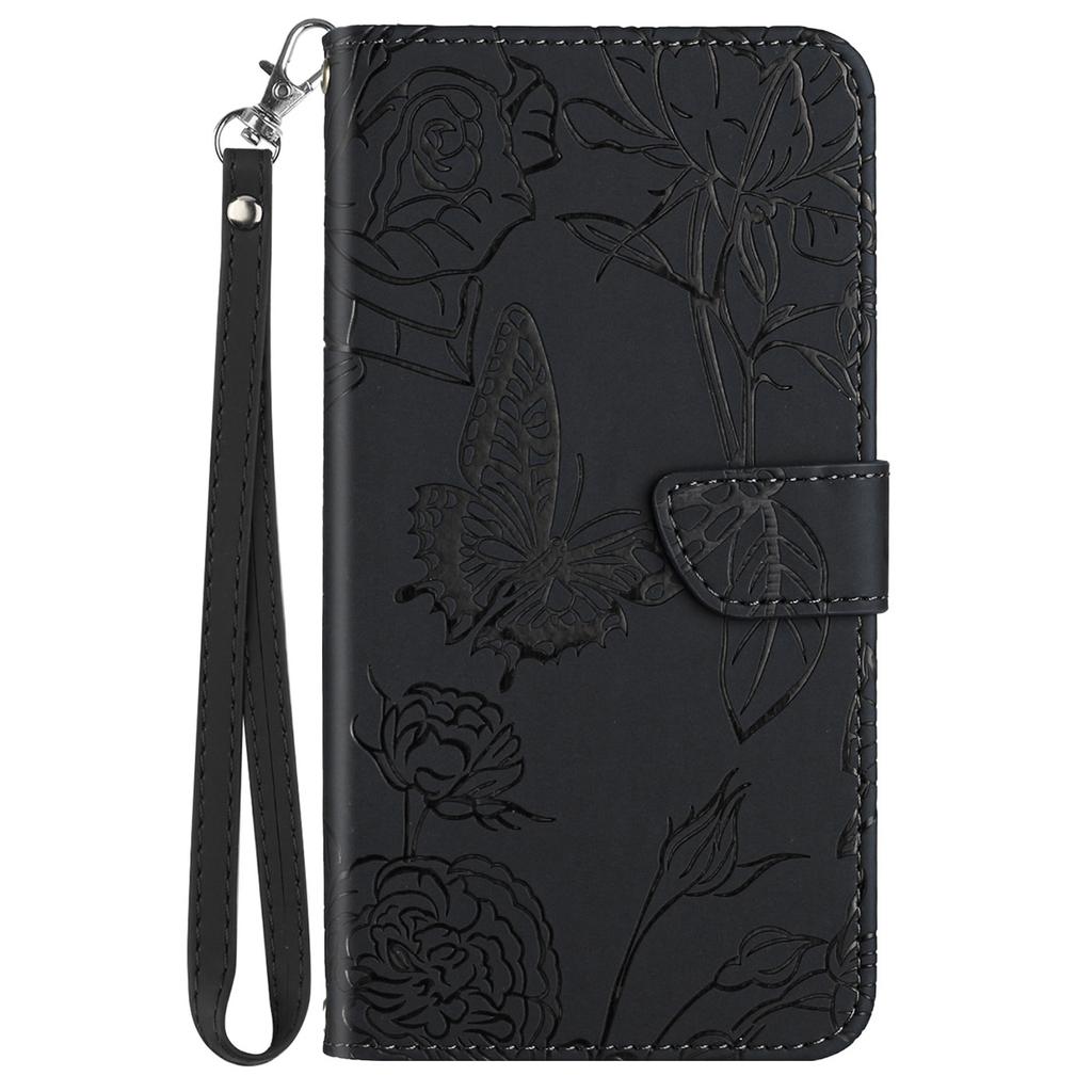 HT03 For Samsung Galaxy Xcover7 Leather Case with Hand Strap Butterfly Flower Pattern