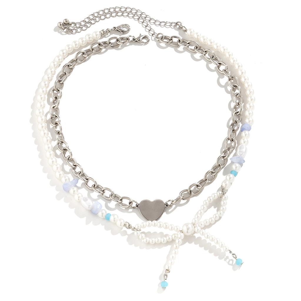 Niche Imitation Pearl Love Sweet Cool Babes Choker Collar Collar, Bow Jewelry Necklace