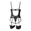 Women Lace Lingerie Set With Garter Belts Lace Bodysuit Teddy Sexy Langerie With Panty Intimates Women'S Exotic Underwear