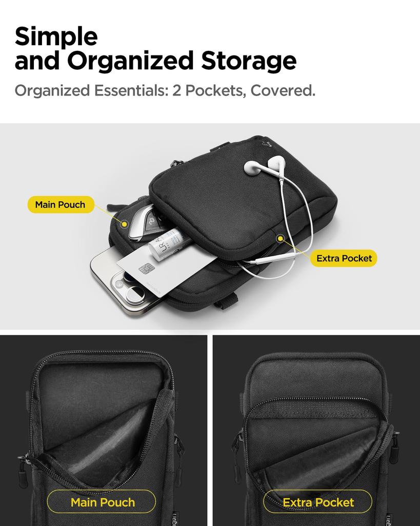 Spigen Klasden KD400 Shoulder Bag for Perfect for Everyday Outdoor and Black Smartphones, Use, Activities, Travel, (AFA07132)