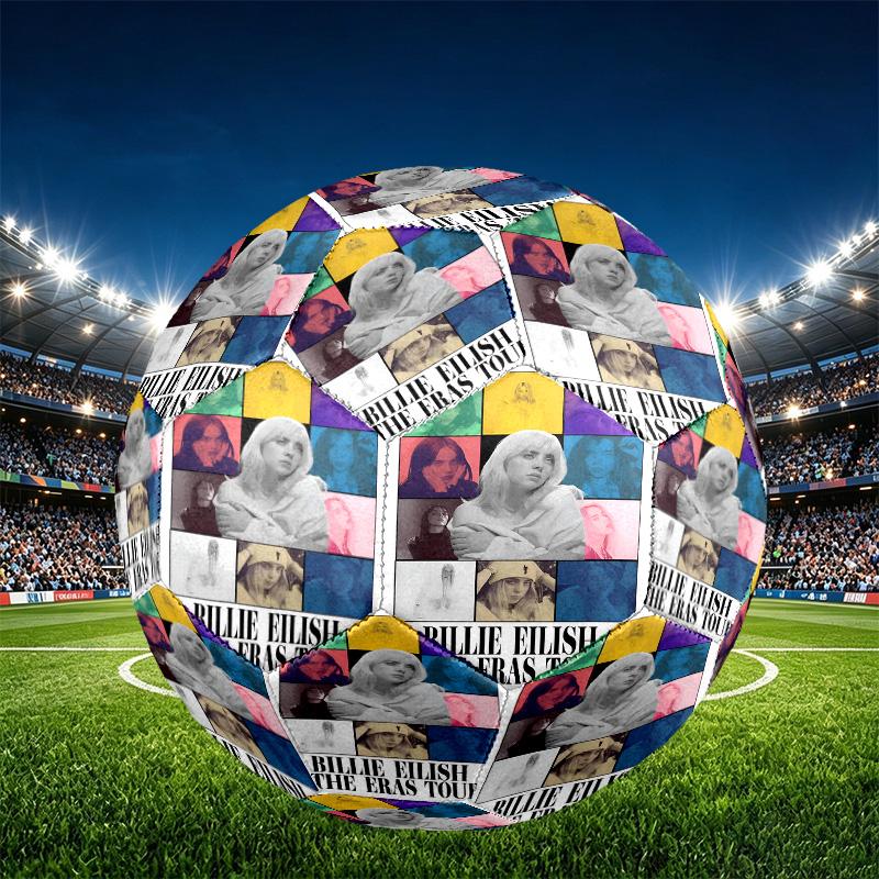 Billie Eilish Print Size 5 Soccer Ball, PU Wear Resistant Football for Match Training and Daily Practice, Birthday Gift for Soccer Fans