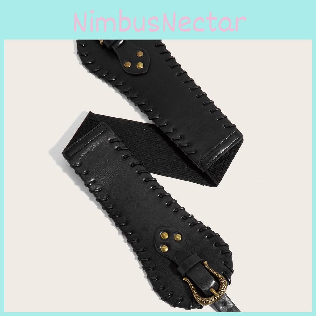 Retro Stylish Metal Waist Cincher Women Elastic Belt Wide Width Dresses Coats