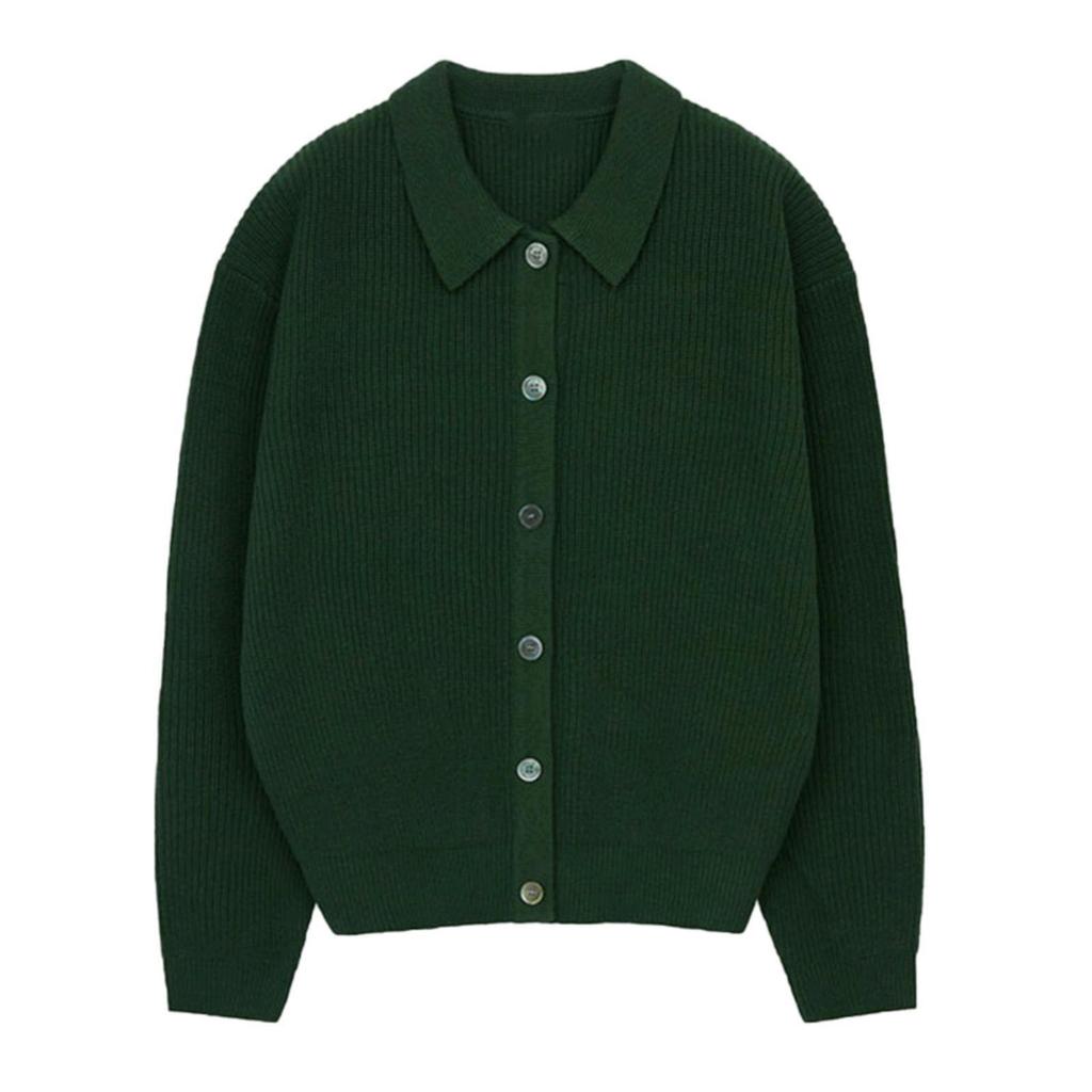 Men's Korean Style Casual Dark Green Knitted Cardigan Sweater