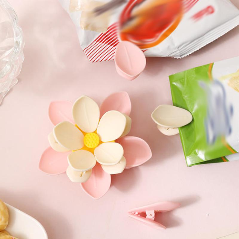 Double-Layer Petals Sealing Clips Creative 3D Lotus Shaped Fixed Tongs for Kitchen Snack Potato Chip Bag Moisture-Proof Sealing
