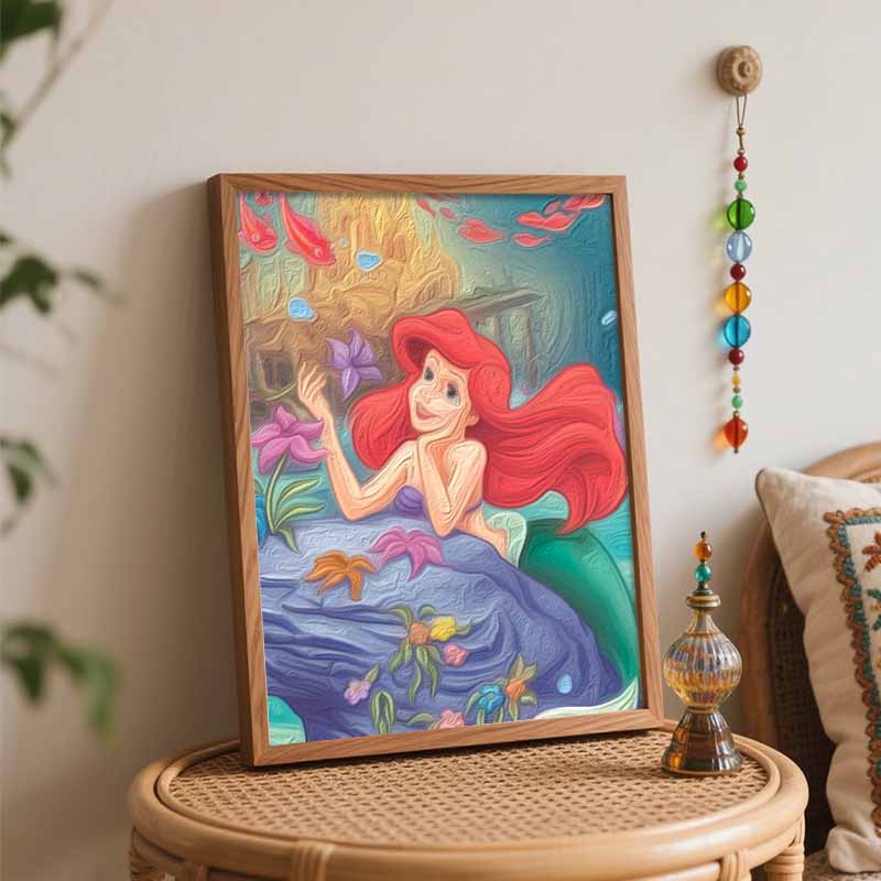 Disney Oil Painting Painting Art Little Mermaid Ariel Underwater Flowers Handmade Diy Painting Home Decoration Gift