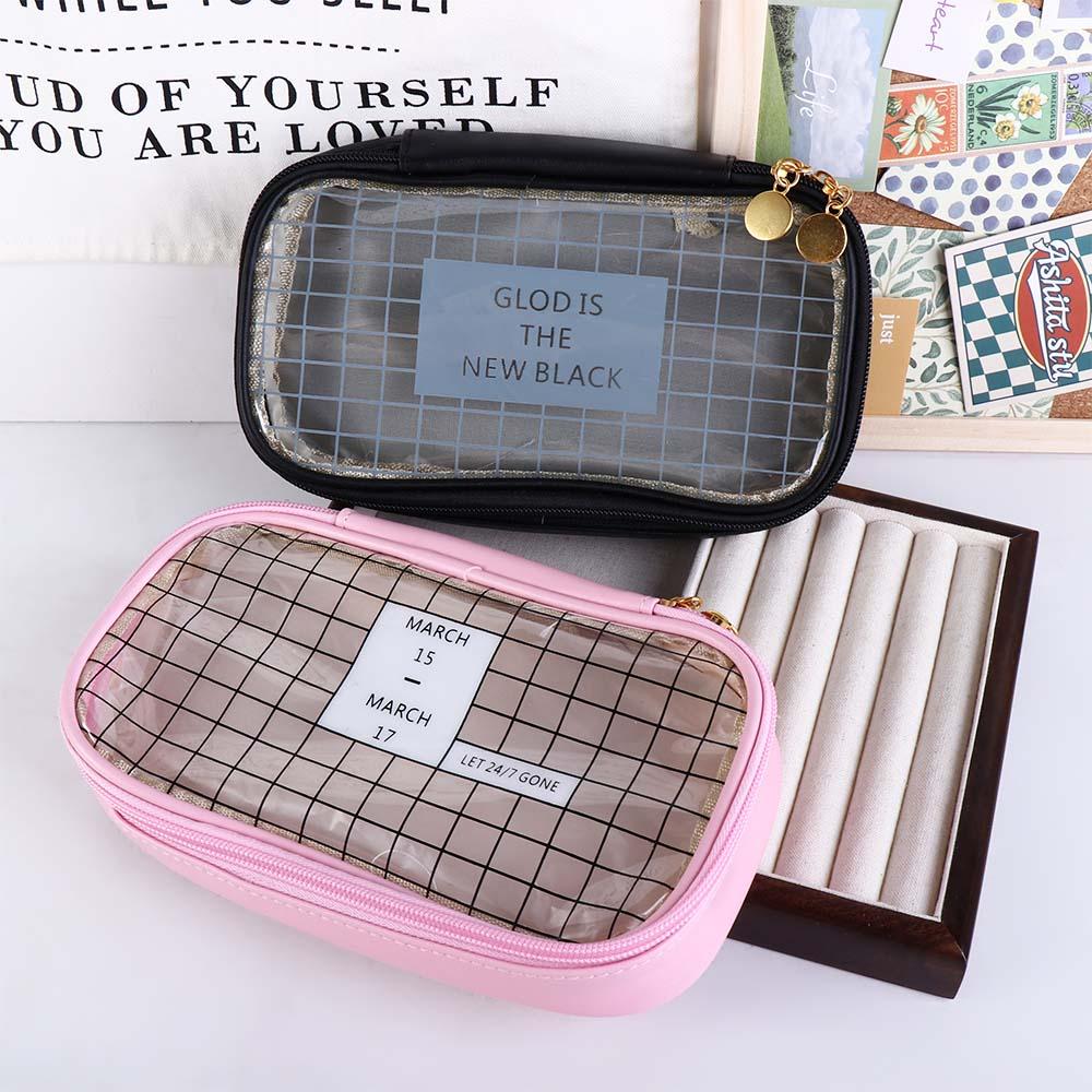 Large Capacity Plaid Printed Student Pencil Pouch Pen Bag Desktop Storage Bags Stationery Bag