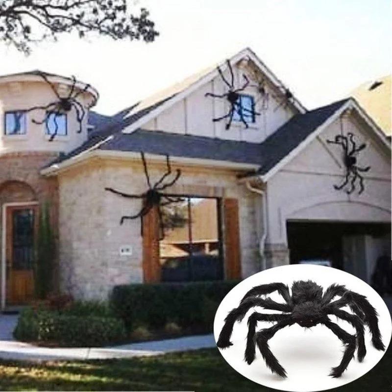 30cm/60cm/90cm/150cm/200cm Black Scary Giant Spider Huge Spider Web Halloween Decoration Props Outdoor Giant Decoration