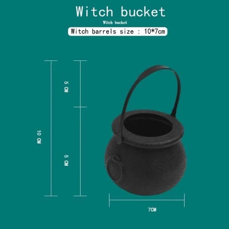 Halloween Skull Witch Cauldron Candy Jar Plastic Hanging Decor Black White Candy Storage Container Party Prop Creative Ornament
