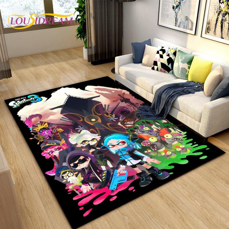 PC Splatoon, Game Gamer Cartoon Bereich Teppich, Teppich Teppich für Wohnzimmer Schlafzimmer Sofa Fußmatte Dekoration, Kinder spielen rutschfeste Bodenmatte