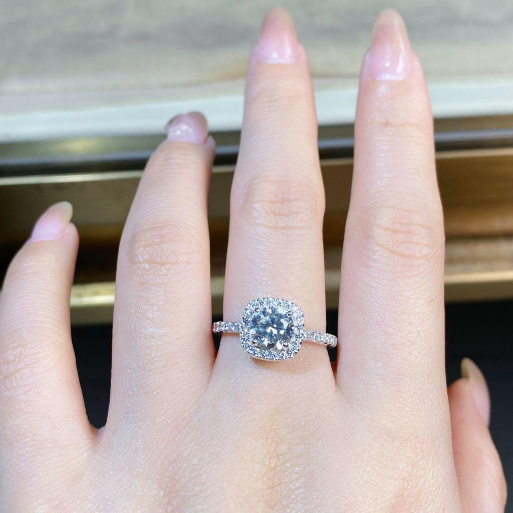 S925 Sterling Silver 1 Carat VVS1 Moissanite Princess Cut Ring for Women with Inscription
