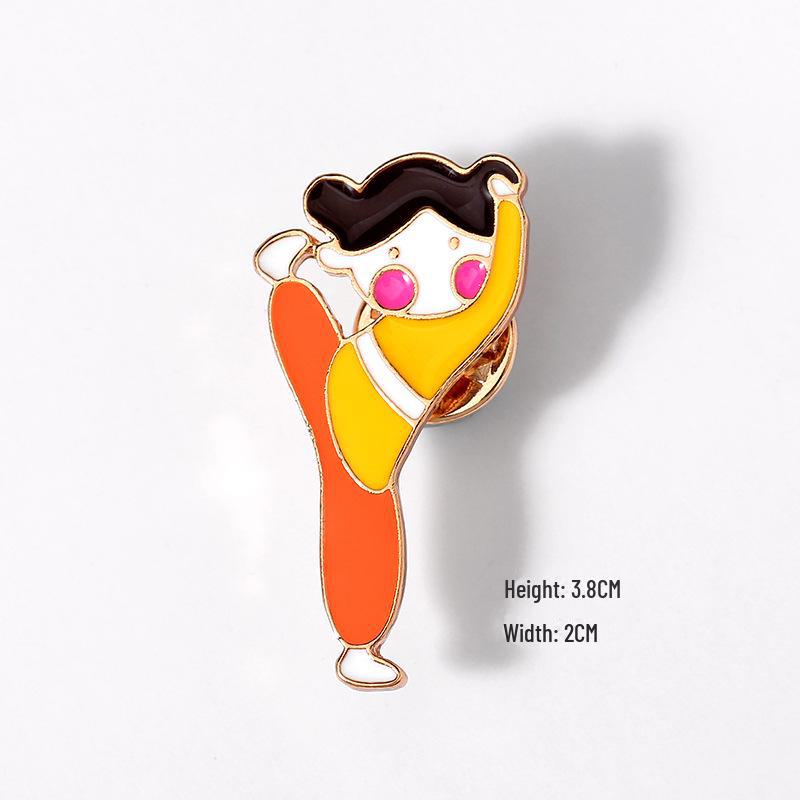 Creative Kung Fu Character Brooch - Dripping Oil Alloy Pendant for School Bags & Accessories