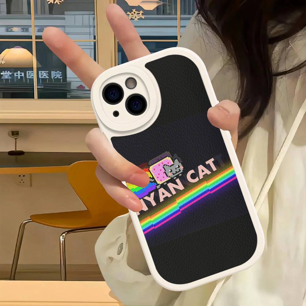 Cute N-Nyan Cat For IPhone 16 15 14 16E 13 12 11 Pro Max Plus Phone Leather Case