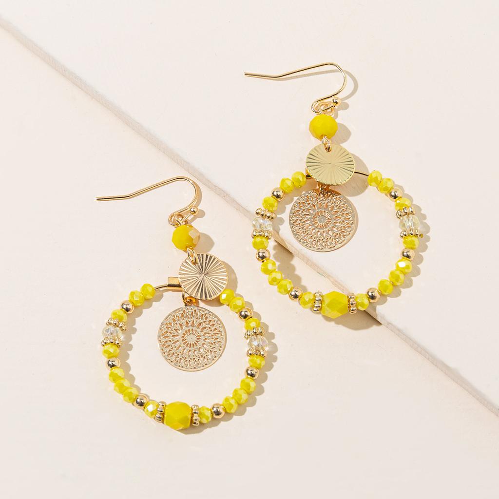 New crystal mixed color round brand hollow pendant earrings, fashionable women's temperament earrings and ear jewelry