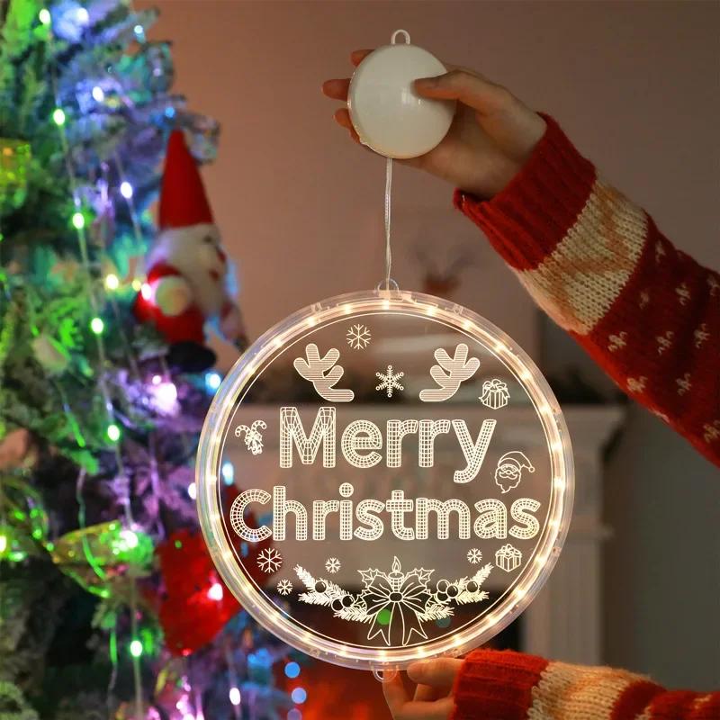 

Merry Christmas LED Fairy Lights Santa Elk, for Doors Windows Wall Decoration, 2025 New Year Gift Hanging Light 16cm