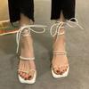 Women's Fashion Sandals 2025square Head Cross Straps Clip Toes Soft Bottom Roman Shoes Non-slip Wear Fairy Hundred Women's Shoes
