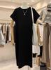 Women's Cotton T-shirt Dress O Neck Short Sleeve Solid Color Loose Midi Casual Dress