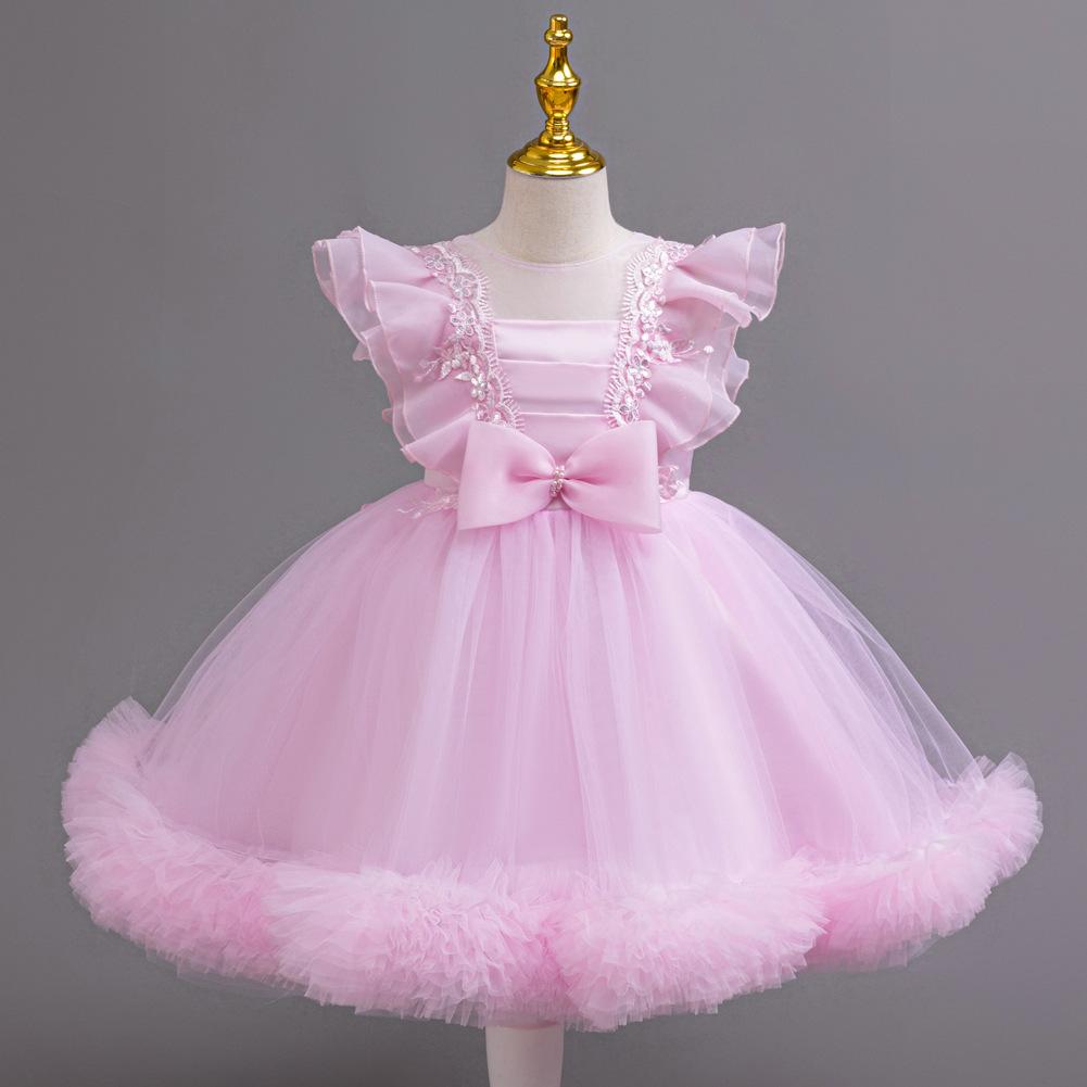 Children's Mesh Gowns Pom Pom Princess Dresses Medium and Large Children's Dresses Dresses Girls' Weekend Costumes  Girl's Favourite Dress