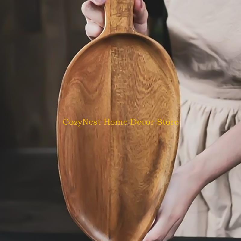 92MF Wood Leaf Shaped Large Tray for Afternoon Teas Sushi Serving Plate Dessert Presentation Platter Kitchen Tableware