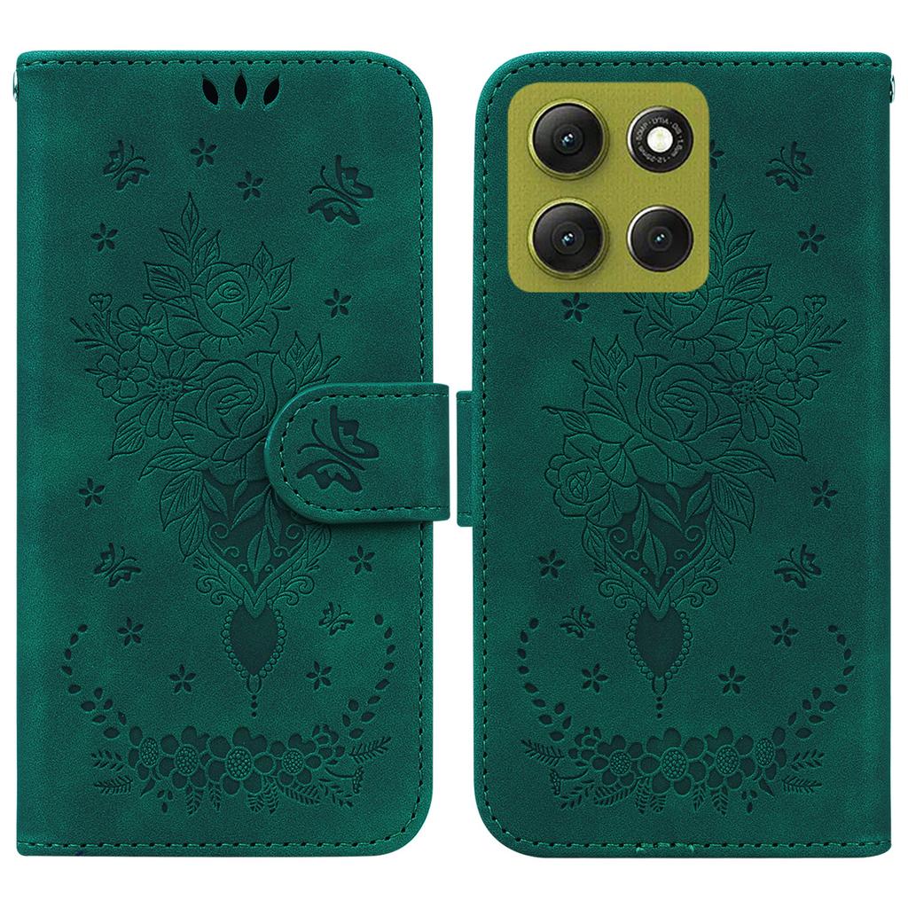 For Motorola Moto G86 5G Case Butterfly Flower Imprint PU Leather Wallet Phone Cover with Strap