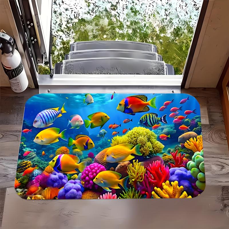 Ocean Animal Whale Coral Reef Pattern Floor Mat,Non-Slip,Easy to Clean,Suitable for Living Room,Bedroom,Kitchen,Office,Bathtub Shower,Bathro