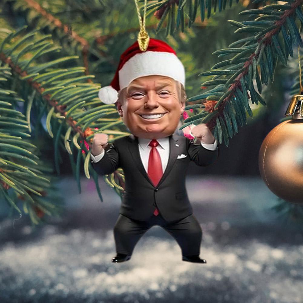 1PcTrump Pendant Cartoon Christmas Tree Pendant Acrylic Pendant Keychain Doll Funny For Car Pen A6D7