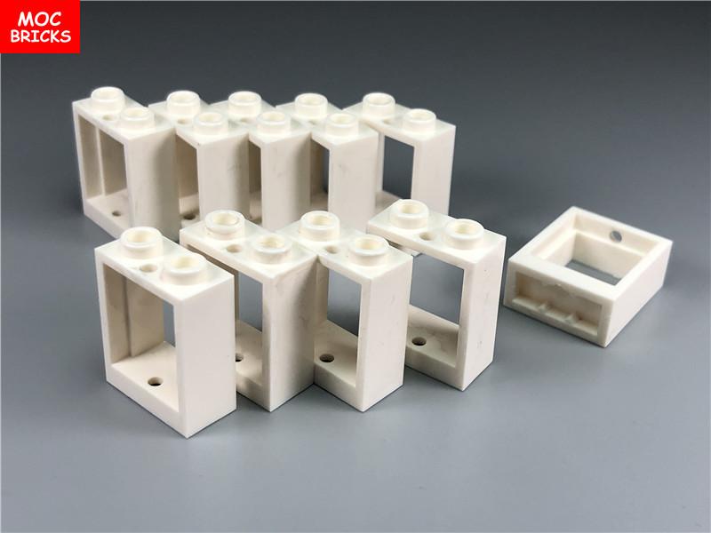 20pcs/lot MOC Bricks Window 1x2x2 door Frame with White Pane 60592 60601 Assembled Particles Building Block PlasticToy for kid