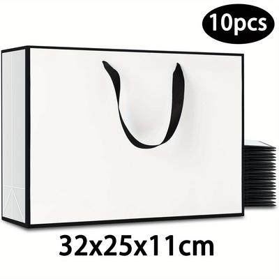 10 unidades Bolsas de Regalo Blancas y Negras, 35x25x11cm Bolsas de Regalo Grandes con Asas, Bolsas de Papel Kraft para Compras Envoltura de Regalo para Boda