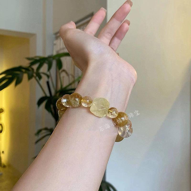 Original Design Gold Rutilated Quartz Wealth Bracelet with White and Yellow Quartz
