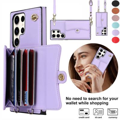 Funda tipo cartera con cordón de cuero para teléfono para Samsung Galaxy A16 A55 A35 A15 A14 A54 A73 A53 A13 A52S A12 A51 A71 Cubierta con soporte tipo monedero abatible
