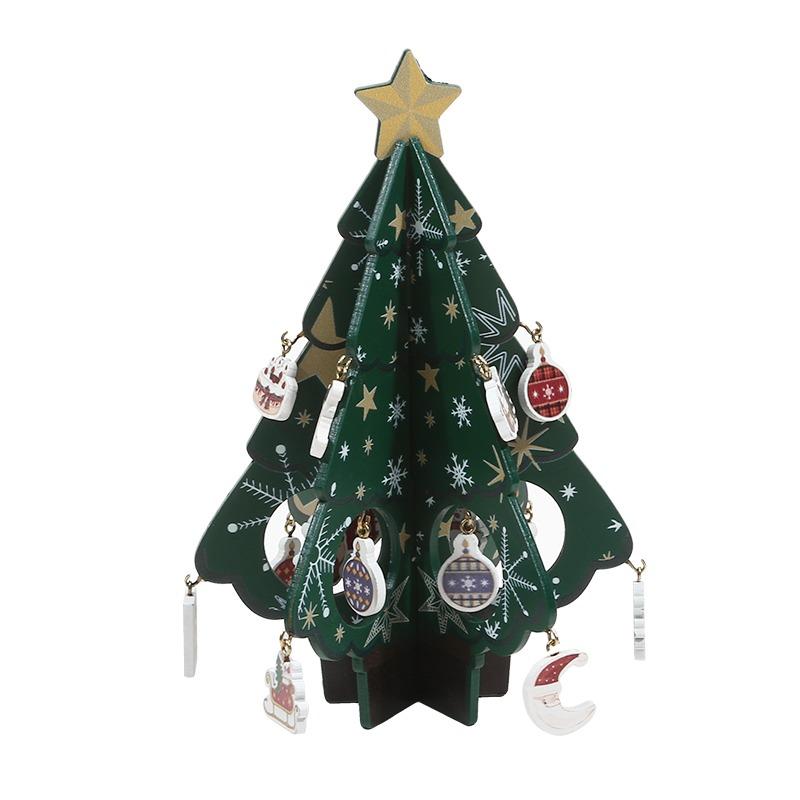 Christmas Tree Children's Handmade DIY Stereo Wooden Christmas Tree Scene Layout Christmas Decorations Ornaments 17 19cm Height