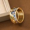 Luxury Two-tone Wide Band Colorful Synthetic Gemstone Ring Copper Material Women Jewelry Ring For Banquet