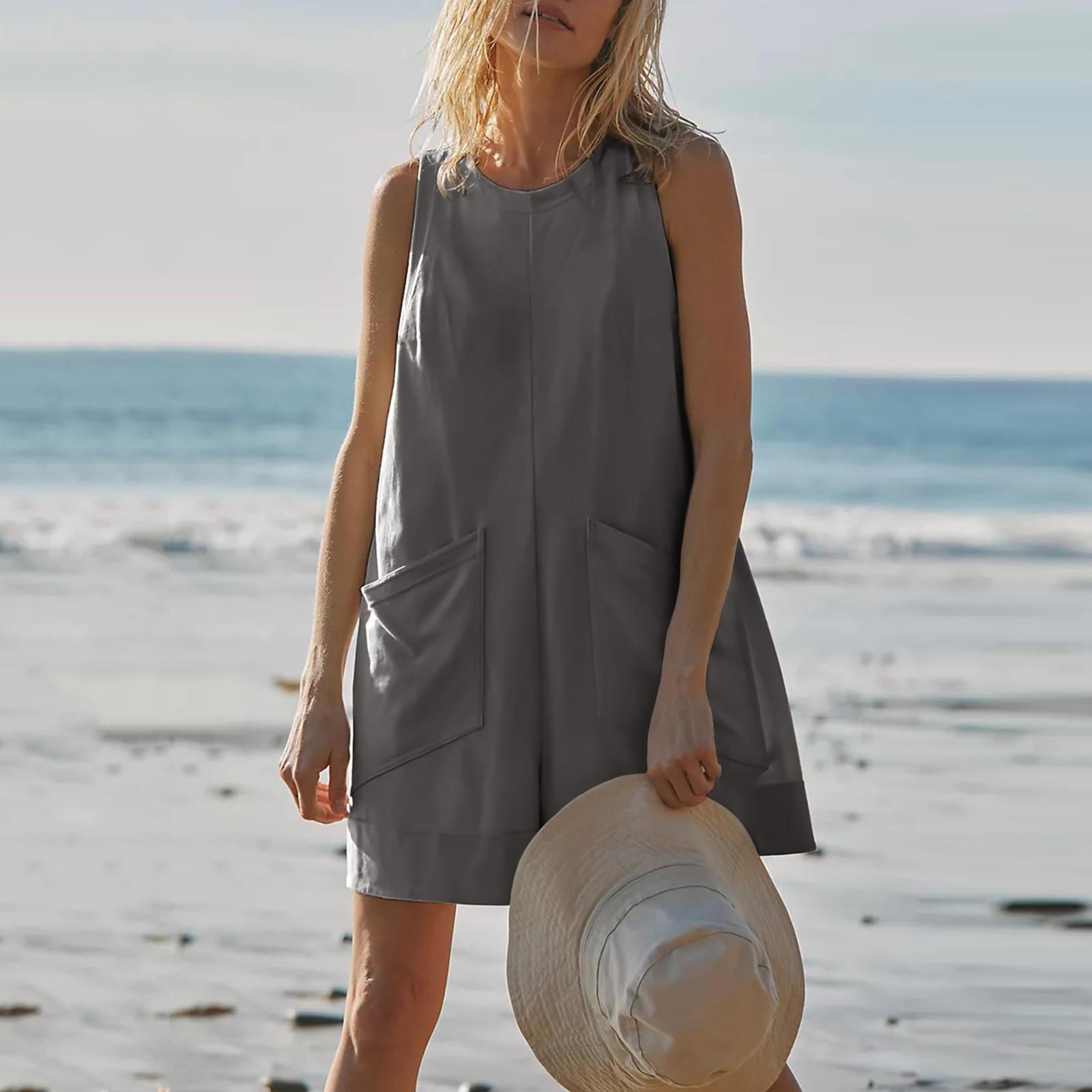 

Негабаритные комбинезоны для женщин, повседневный широкий комбинезон-капри без рукавов с карманами XXL серый