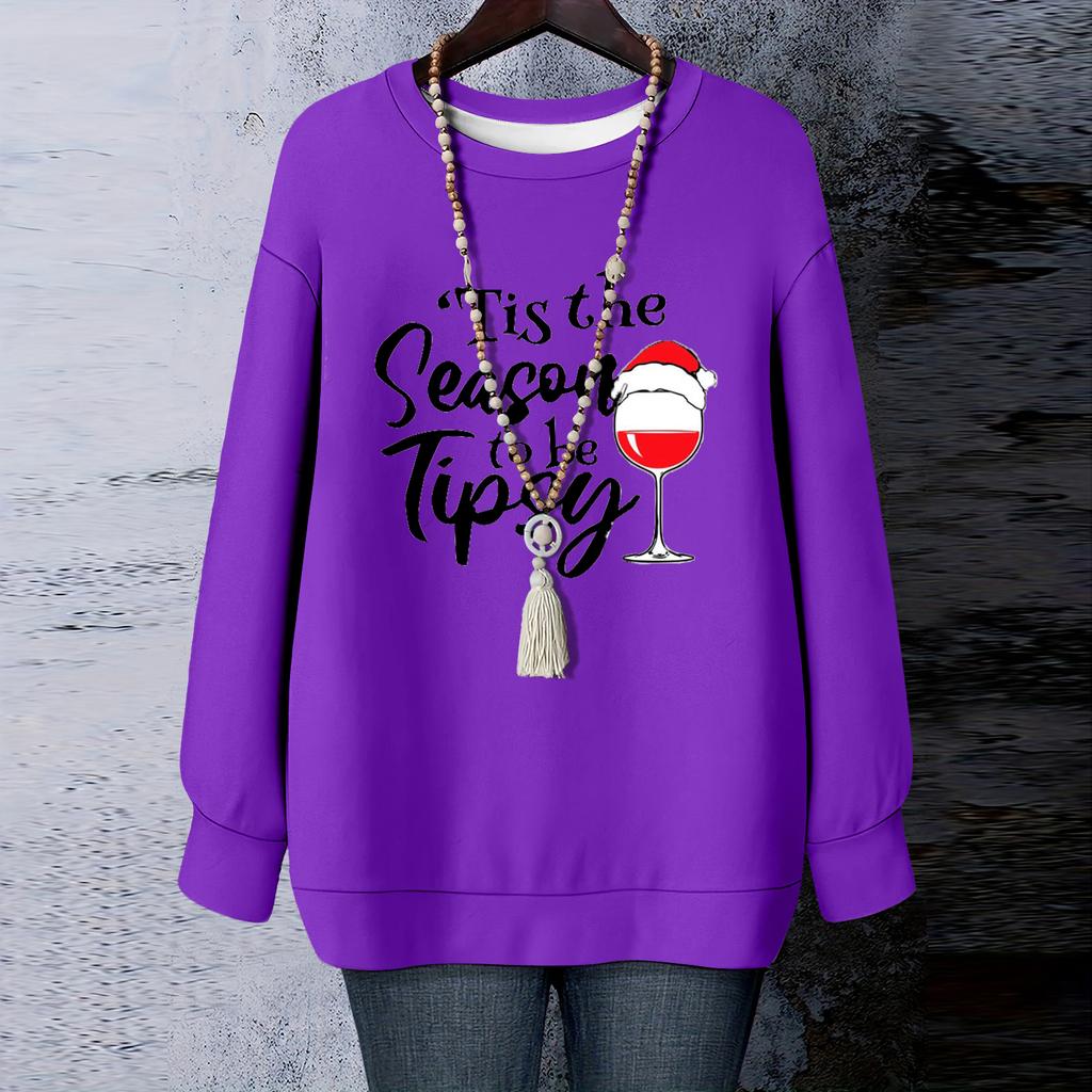 Ladies' Christmas Printed Round Neck Long Sleeved T-shirt Sweatshirt Top