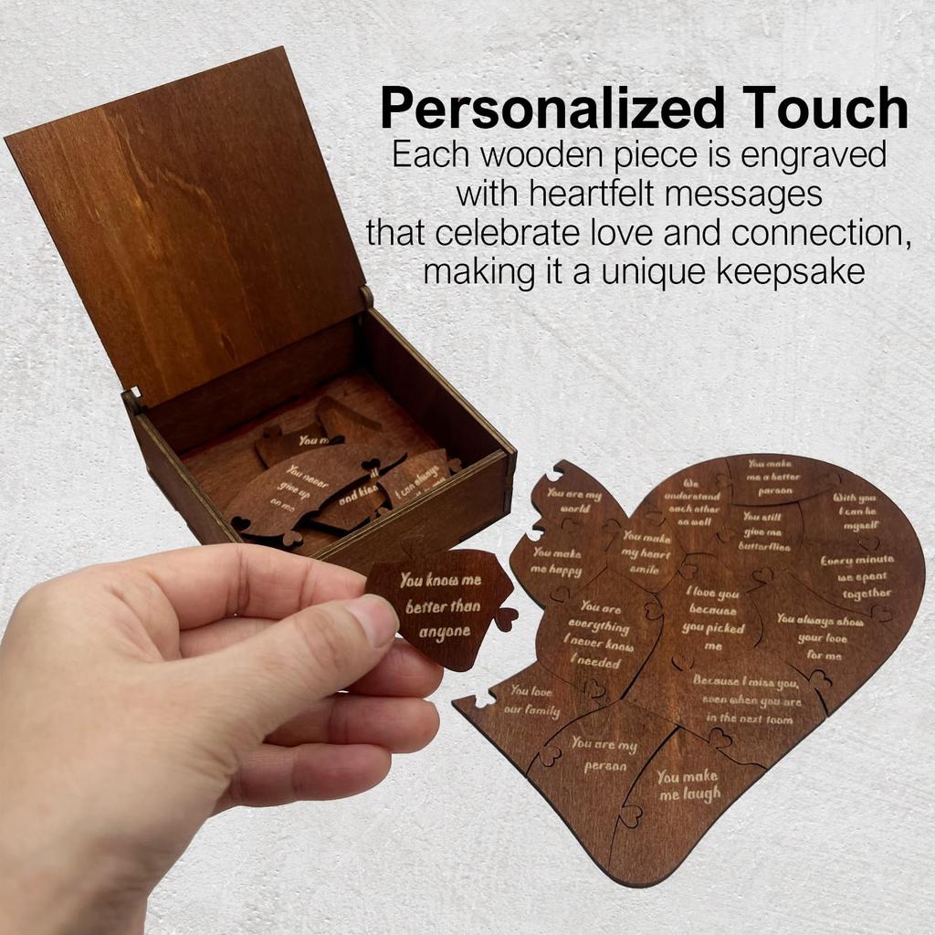 20 Reasons Why I Love You Heart Puzzle Romantic Gift Box DIY Wooden Heart Ornament for Valentines Day Anniversary Wedding