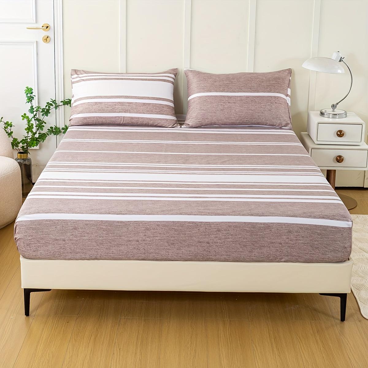 

Комплект простыней на резинке из 3 предметов в полоску – Роскошно мягкий и дышащий – Включает 1 простыню на резинке и 2 наволочки для уютного сна – Pe Twin 99x190cm кофейный