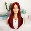 Womens Synthetic Wig Long Straight Hair With Side-Swept Bangs Dark Red Natural Style Heat-Resistant Fiber