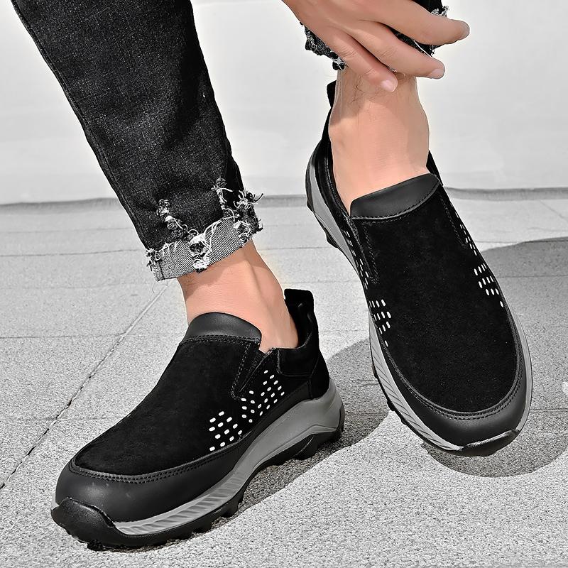 Men Breathable Casual Shoes Outdoor Plus Size Fashion Sneakers Lace-up Split Leather Comfortable Walking Sport Shoes