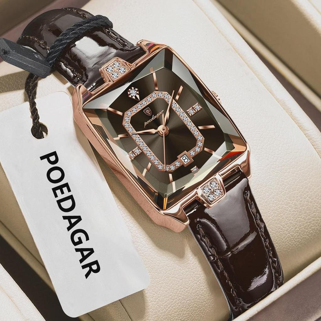 POEDAGAR Rectangle Luxury Women's Watches Waterproof Date Leather Woman Watch Elegant Fashion Quartz Women Wristwatch